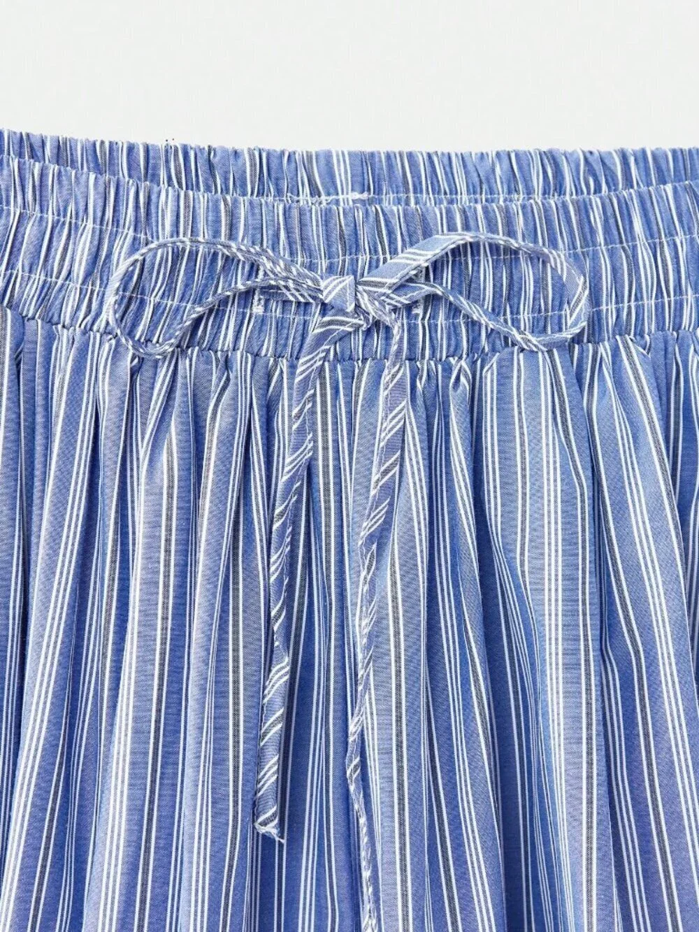 Blue Sexy Women's Matching Set Top and Pant with Halter Hem Striped Joggers